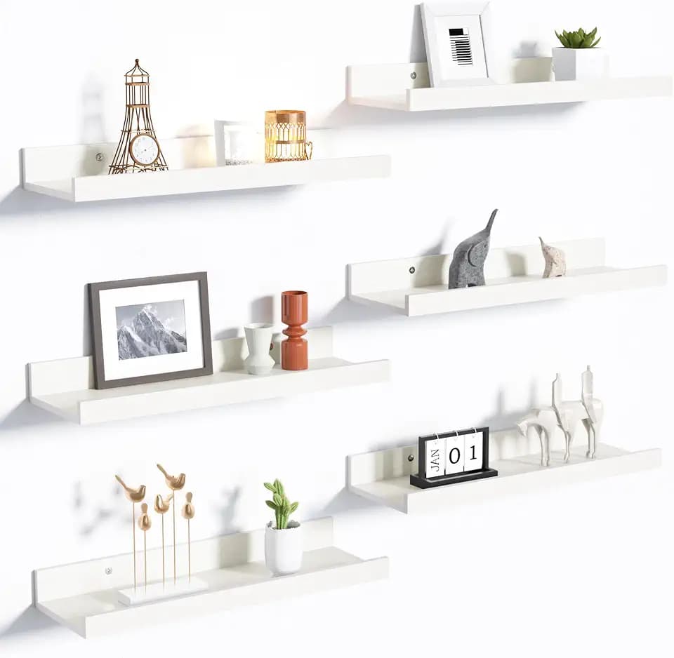 upsimples Floating Shelves for Wall Decor and Storage, White, 6Pcs 15.7''