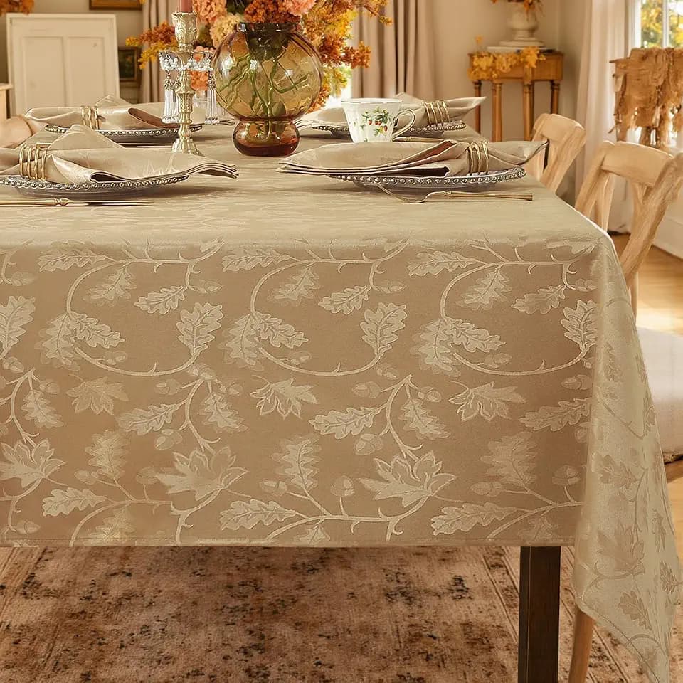 MATIRUG Gold Jacquard Fall Thanksgiving Tablecloth Rectangle,60"x84"