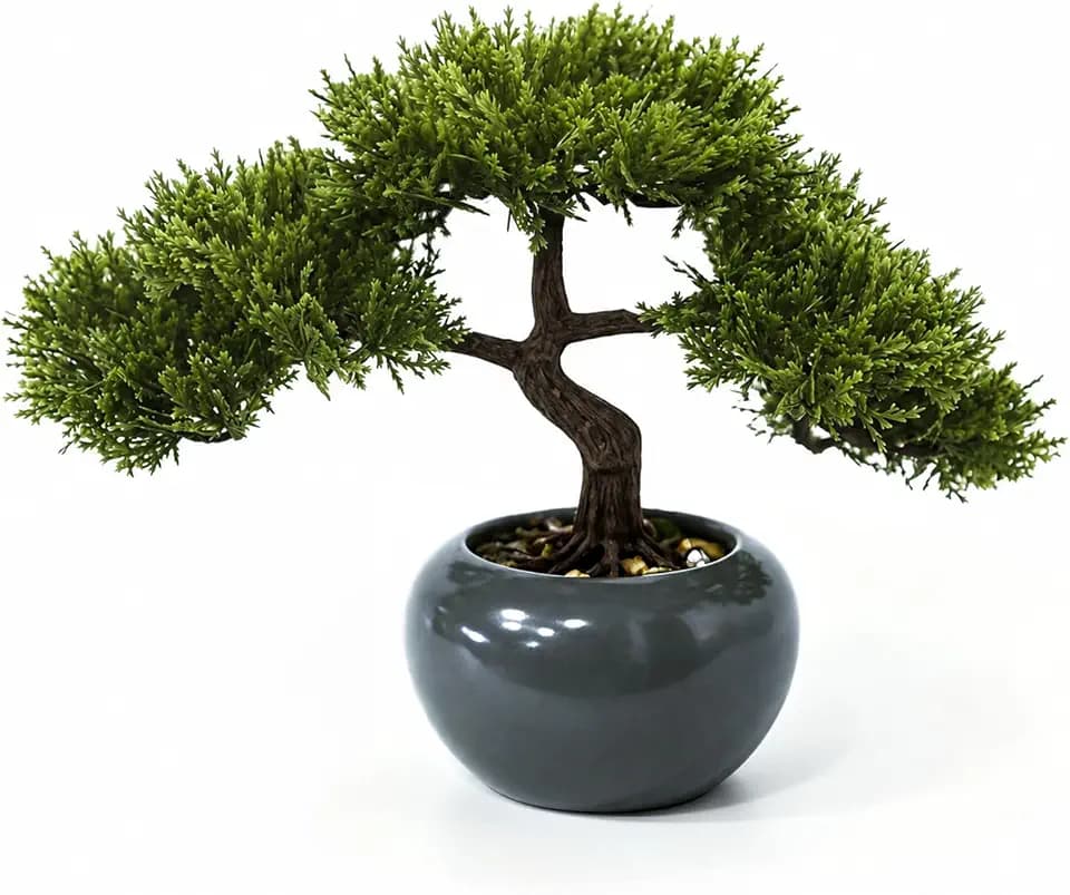 9.5 Inch Artificial Bonsai Tree with Ceramic Pot - Decorative Fake Plant for Home Office Living Room Window Sill, Fake Plants for Year-Round Decoration(Gray)