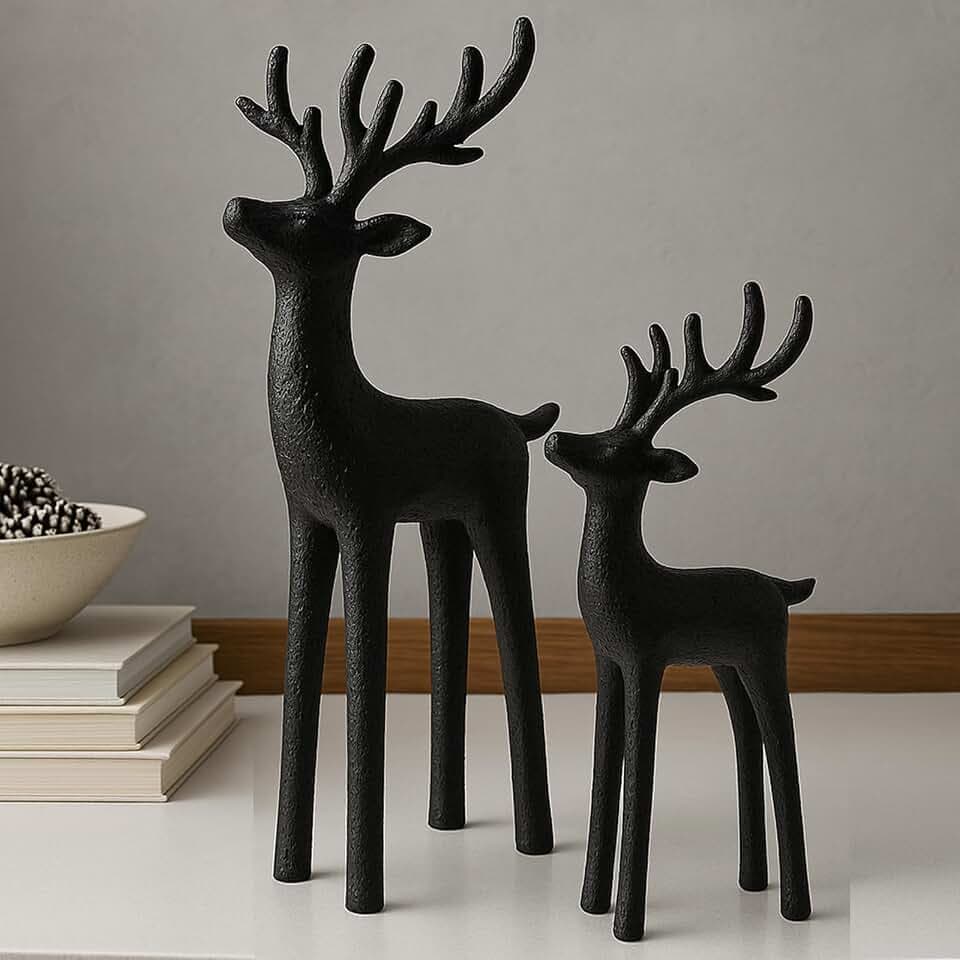 2 Set Modern Christmas Decor Neutral Christmas Reindeer Figurines