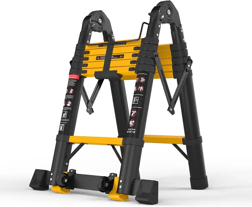 SINMEIRUN Telescoping Ladder, 12.5 FT, A Frame, 330 lbs Capacity; Yellow