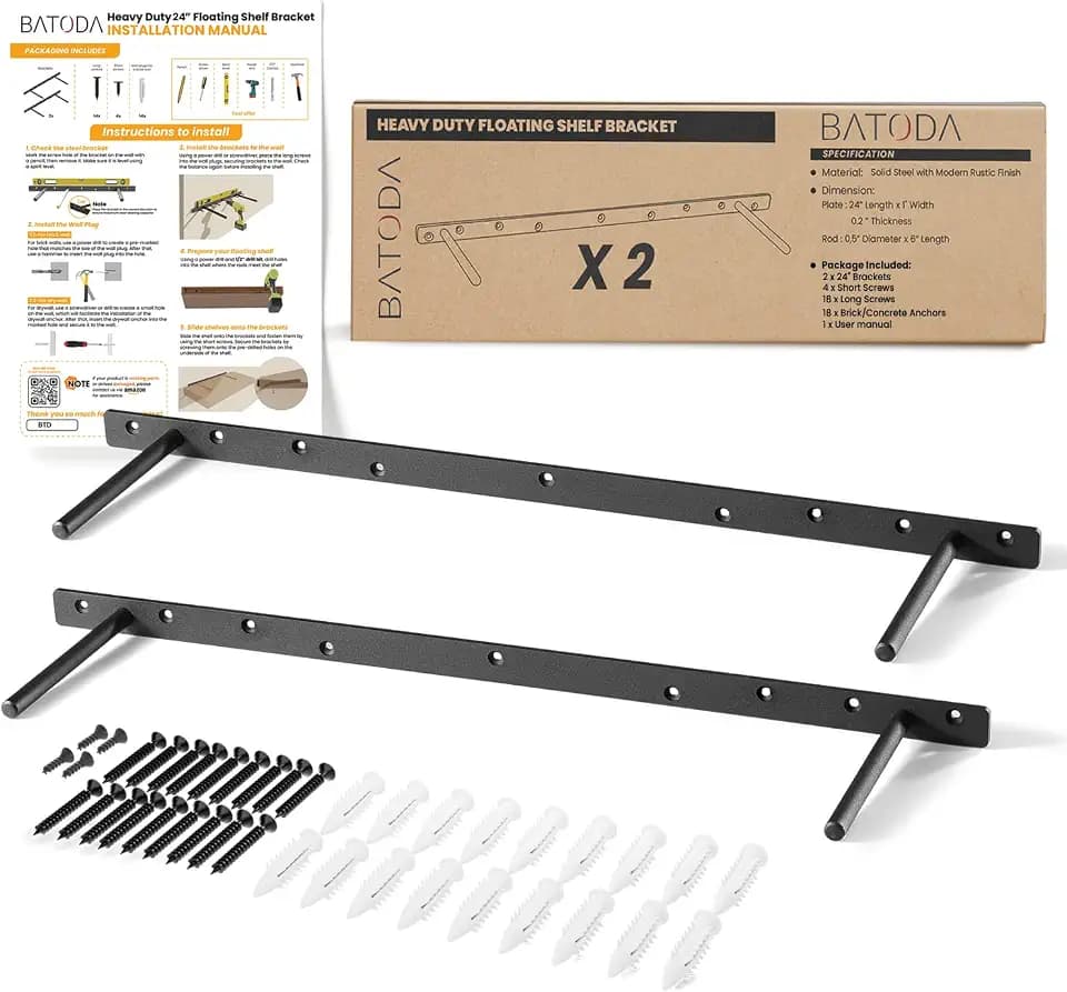 BATODA 24" Floating Shelf Bracket 2 Pcs,Hidden Bracket for Floating Shelves