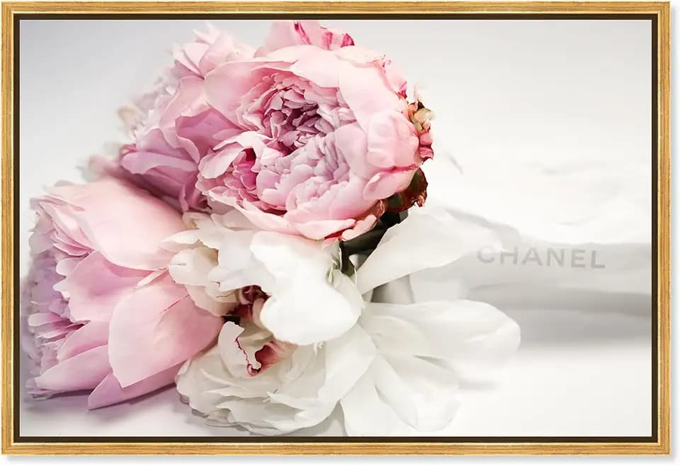 Oliver Gal Peonies and Magnolia Love Canvas Print Wall Art for Living Room, Bedroom, and Bathroom, 36" x 24", Gold Floater Frame
