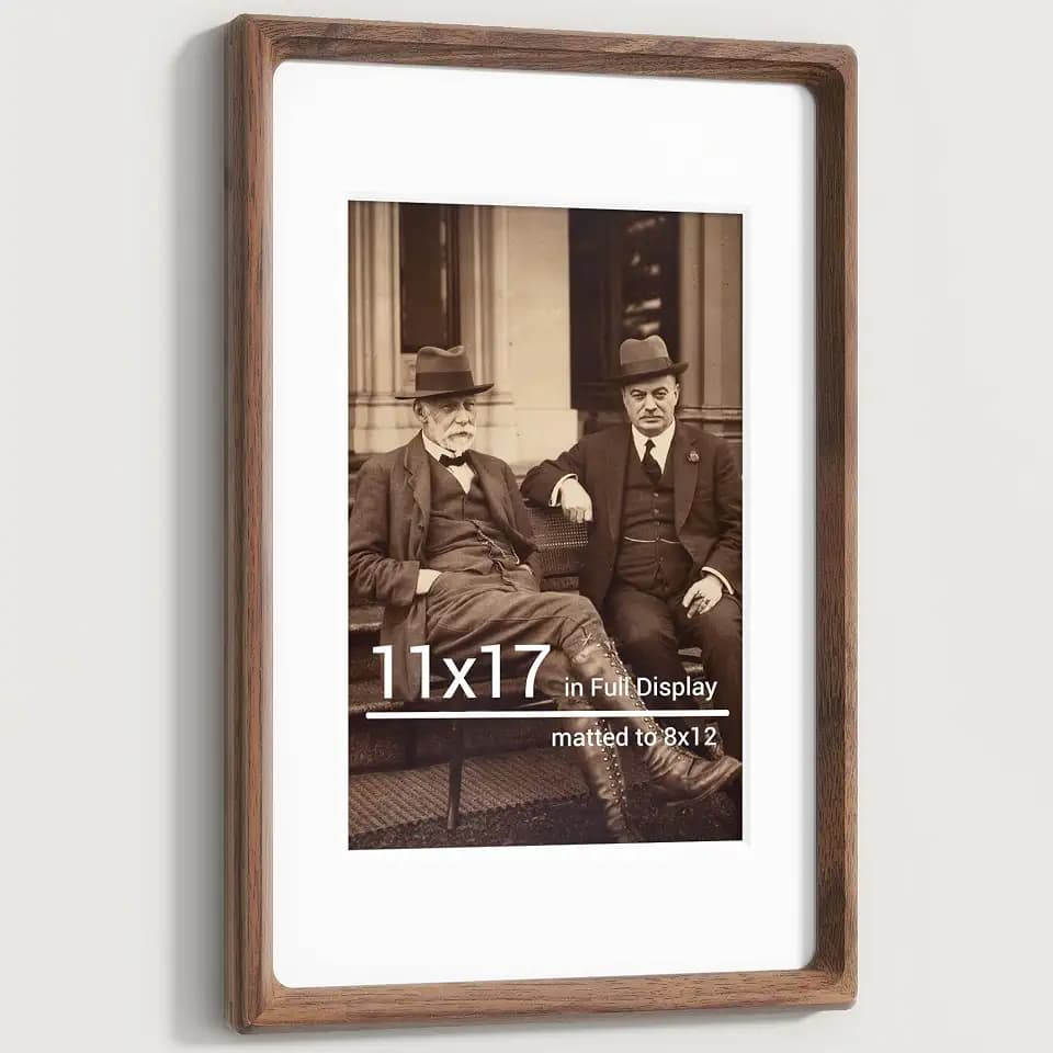 Heimlove 11x17 Picture Frames Natural Walnut,Original Wood Hand Make Crafted Diploma Frame with Mat to 8x12 Graduation Picture Display,Family Picture,Wedding Picture,Photo,Certificate Wall Mounted