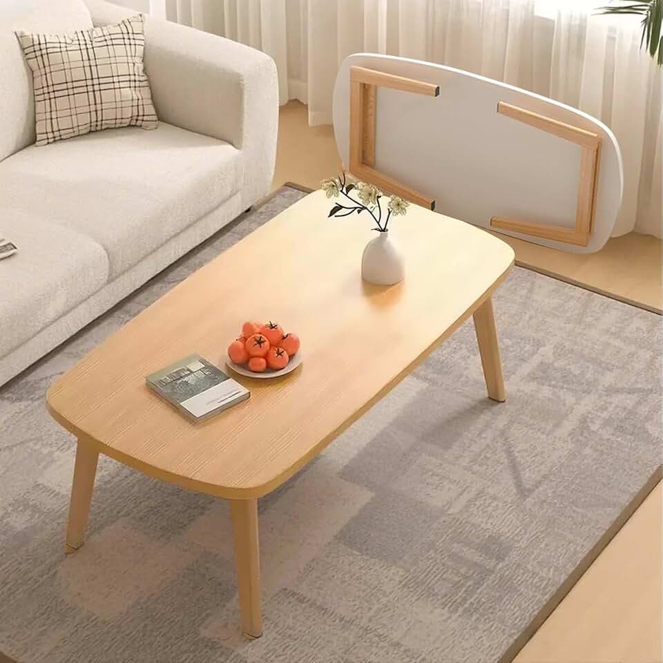 Garvee 31.5" Foldable Coffee Table, Collapsible Wooden Low Table for Small Spaces, Wooden Desktop Center Table,Space-Saving Portable Design, Natural Wood Finish for Living Room, Home Office, Bedroom