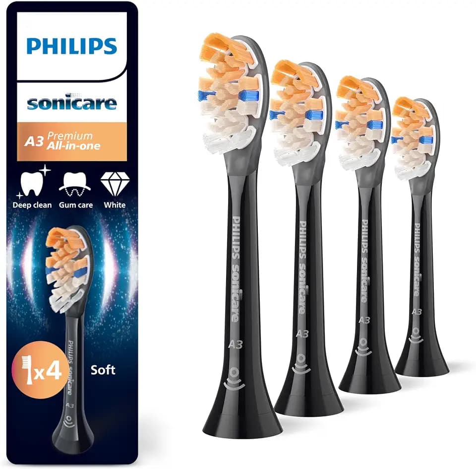 Philips Sonicare A3 Premium All-in-One, Original Ersatzbürstenköpfe, Schwarz, 4er-Pack, HX9094/88