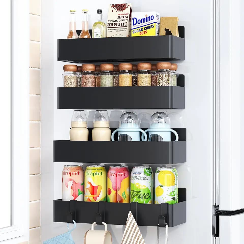 Mystozer Magnetic Spice Rack for Refrigerator Black, 4 Pack