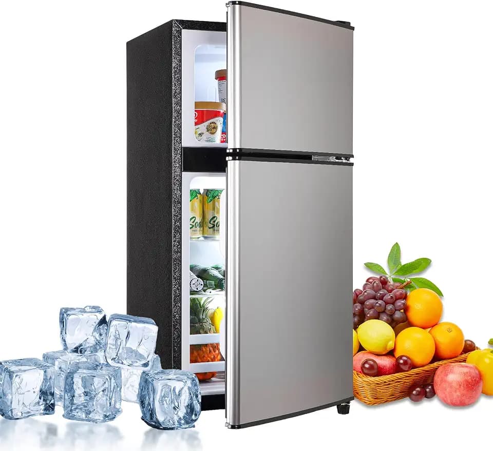 Dorm Fridge with Freezer, Small Refrigerator 3.5 Cu. Ft. 7-Level