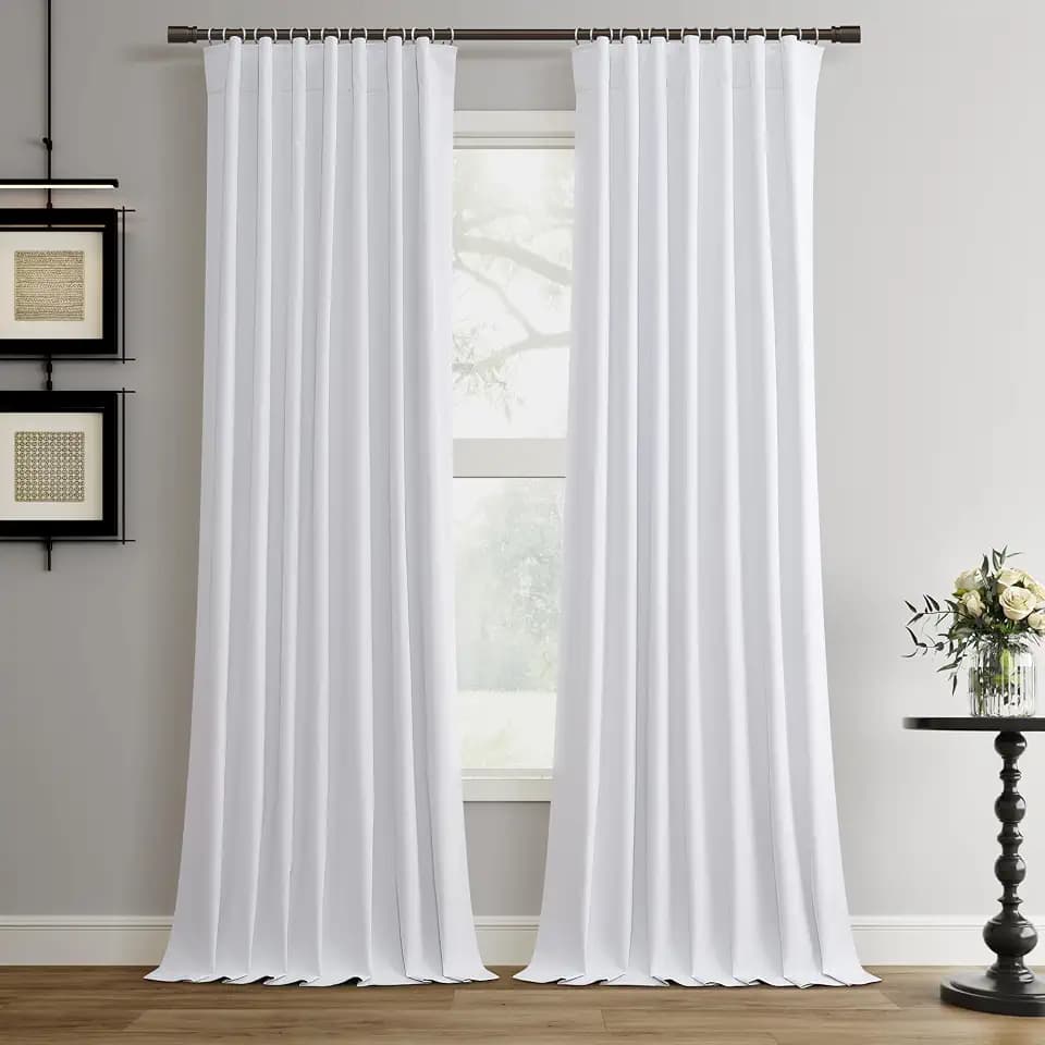 Hokibero Blackout Curtains for Bedroom 96 Inches Long 2 Panels for Sliding Glass Door Neutral Faux Linen Black Out Curtains for Living Room Darkening Nursery Window Drapes Natural Off White 8ft 52x96