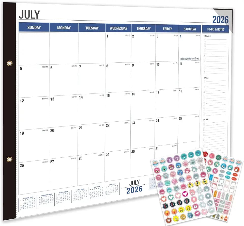 Desk Calendar 2026-2027 - 22" x 17", 18 Month Desk Calendar july 2026-2027 Dec, Large Monthly Desktop Calendar with Plastic Cover, Thick Paper, Corner Protectors - (2 Stickers Included)