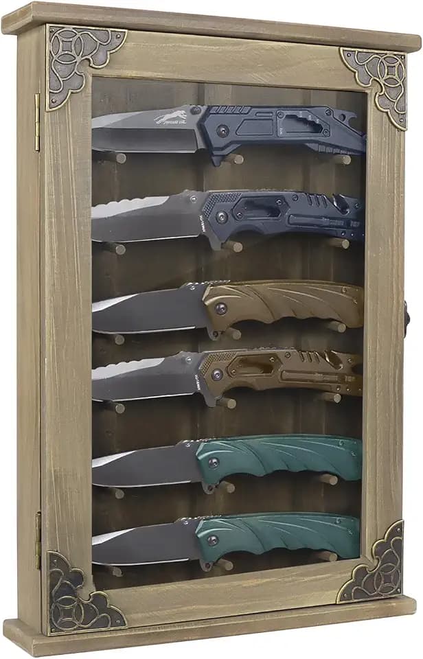 Wooden Knife Display Case-Pocket Knife Shadow Box-Knife Cases for Collections On the Wall