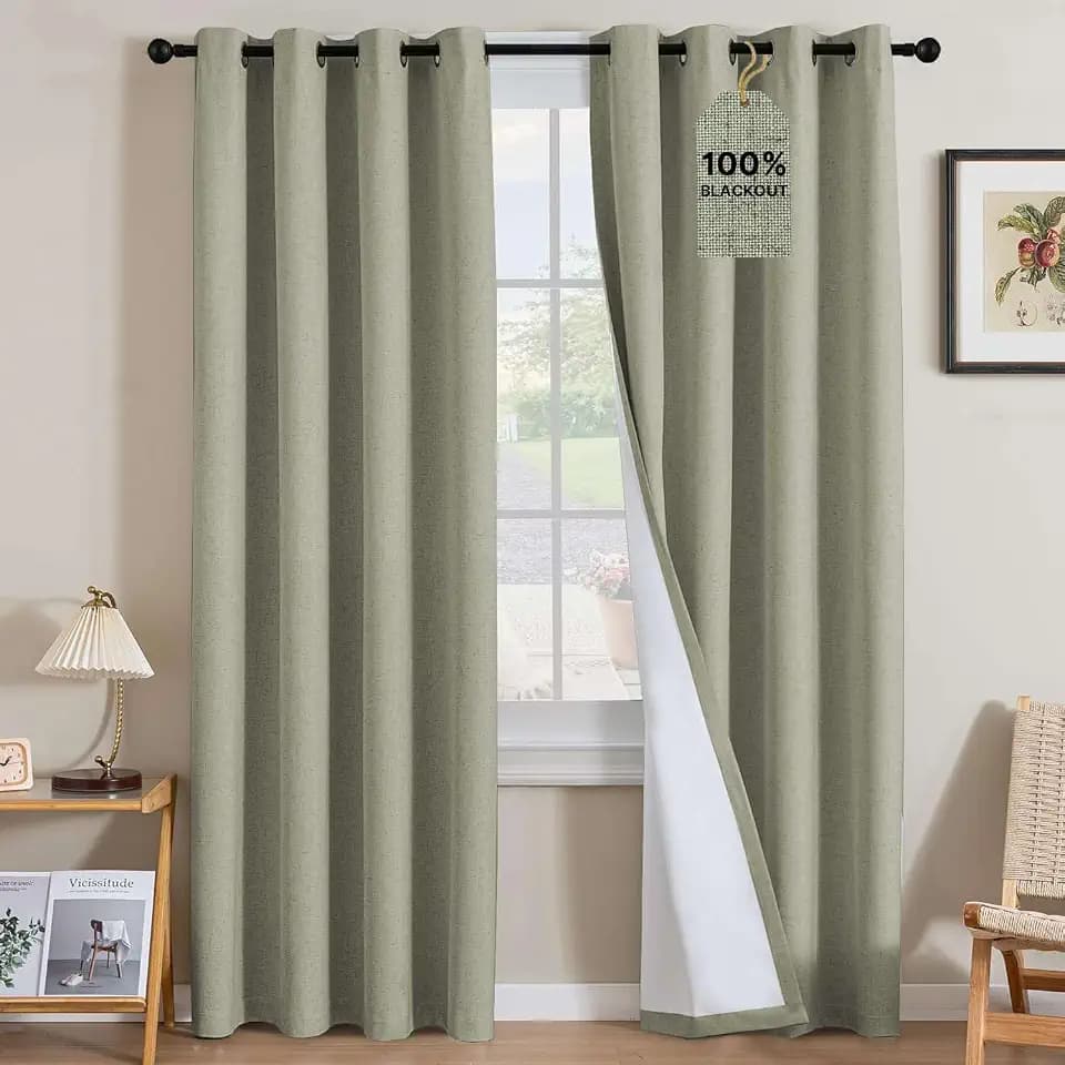H.VERSAILTEX 100% Blackout Linen Curtains 84" L 2 Panels Heathered Tea
