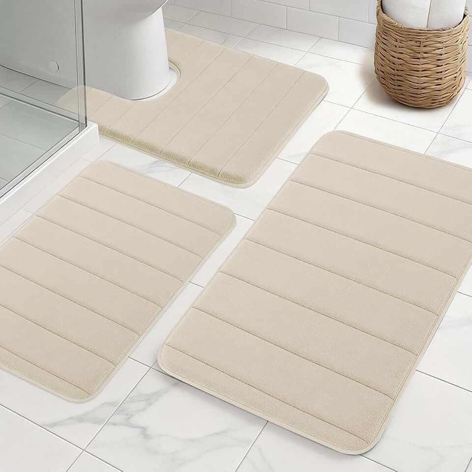 Bathroom Rugs Sets 3 Pieces, Thick Memory Foam Bathroom Mat Set