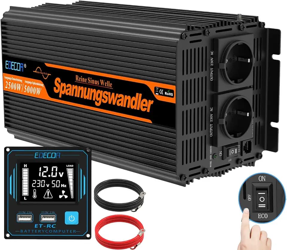 EDECOA Wechselrichter 2500w Reiner Sinus Spannungswandler 12v 230v LCD 2X USB und Fernbedienung wandler 2500w und kurzfristige Spitze 5000w Inverter