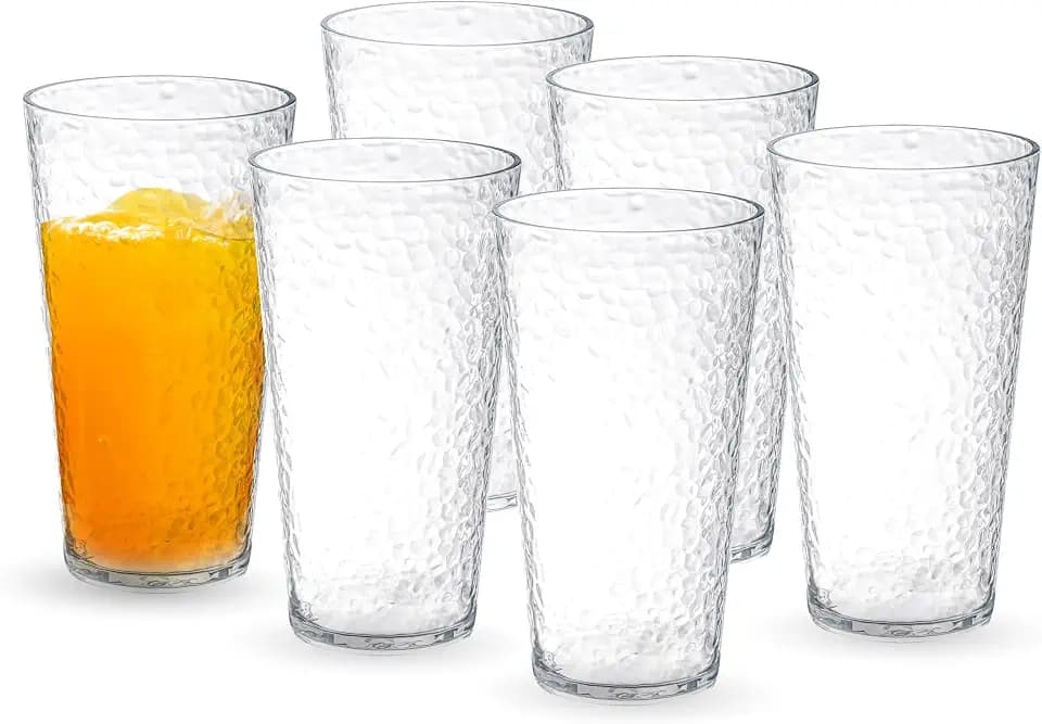 KLIFA- NICE- 29 ounce, Set of 6, Plastic Jumbo Drinking Glasses, Large Acrylic Iced Tea Cups, BPA-Free, Stackable Plastic Drinkware, Dishwasher Safe Highball, Clear