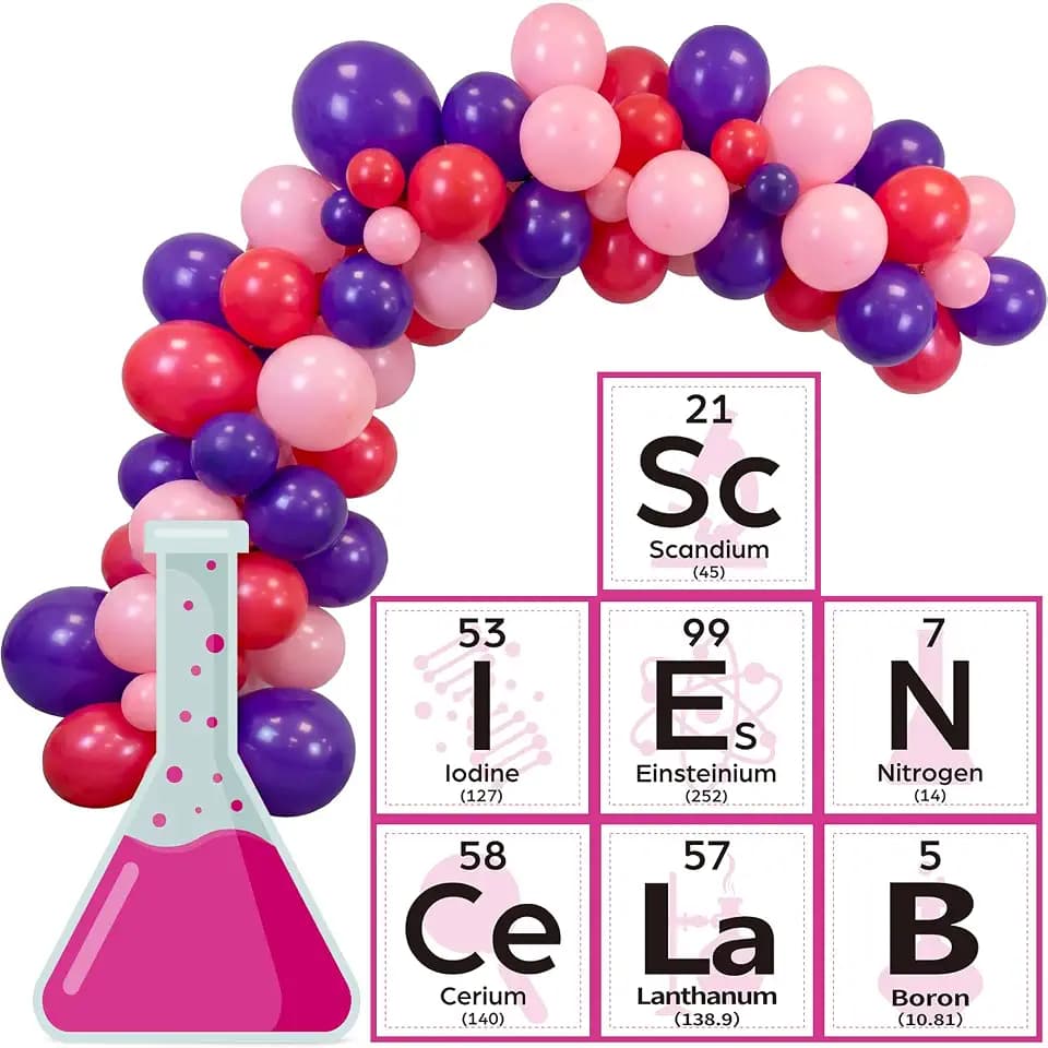 Gueevin 68 Pcs Science Party Decorations Kit Science Fair Bulletin Board for Classroom Colorful Balloon Arch Garland Kit for Lab Week Scientist Choool Educational Theme Subject(Rose Red)