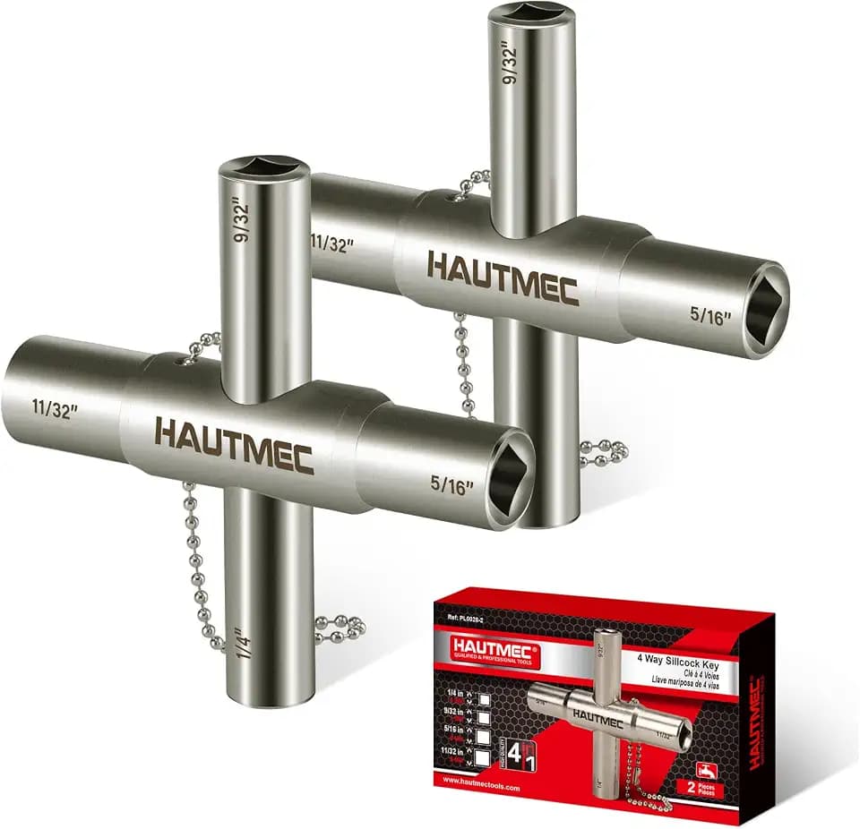 HAUTMEC 4 Way Sillcock Water Key Set - 2 Pack, 1/4", 9/32", 5/16", 11/32" Multi-Function Spigot Key