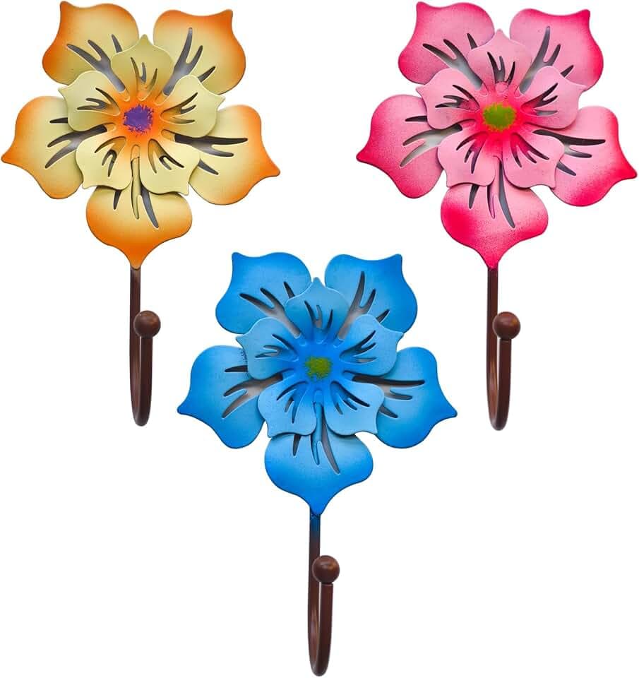 Decorative Wall Hooks, Flower-Shaped Iron Hooks, 3 Pack