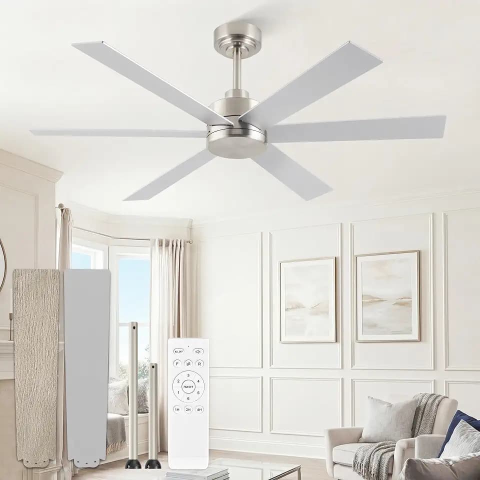 ZMISHIBO 48 Inch Ceiling Fans no Light, 6 Blades, Brushed Nickel, Modern