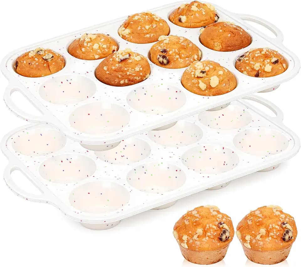 12 Cups Silicone Muffin Pans for baking with Metal Frame, 2 Pcs