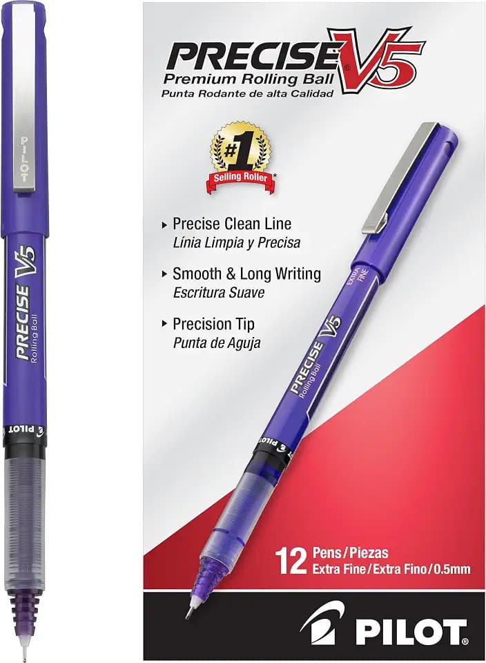 PILOT Precise V5 Rollerball Pens, Extra Fine Point 0.5mm, Purple, 12-Pack