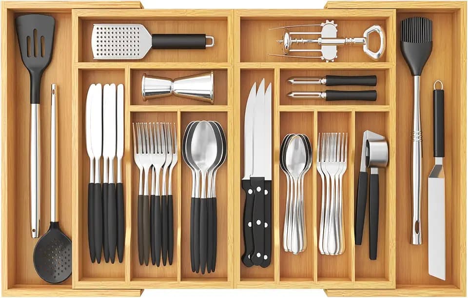 Lifewit Large Silverware Drawer Organizer, Bamboo Utensil Tray for Kitchen
