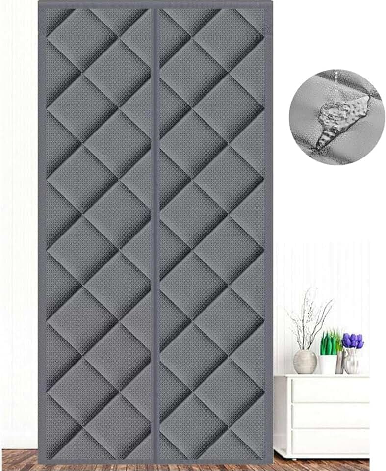 Magnetic Thermal Door Curtain, Draft Blocker Light Gray 39"x84"