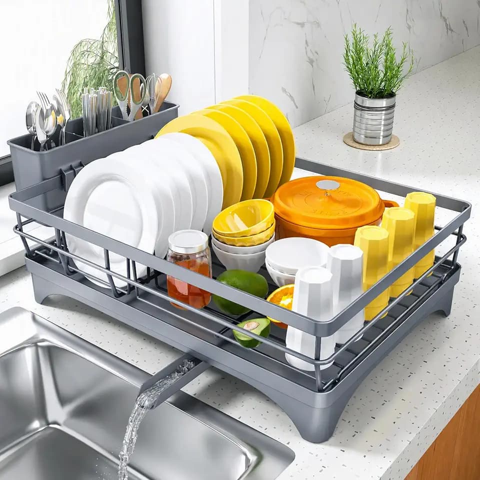 SNTD Dish Drying Rack for Kitchen Counter, 11.8" W x 16.7" L, Grey