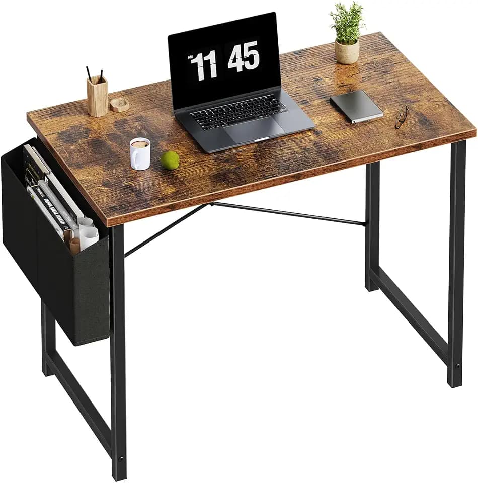 DUMOS 40" Small Computer Desk Home Office Desk, Gaming Desks, Brown