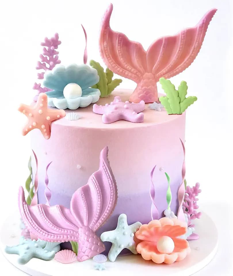 Mermaid Cake Toppers Pink Purple Mermaid Tail Cake Decorations