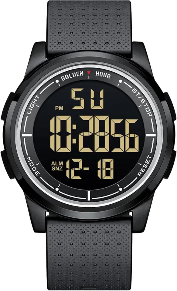 GOLDEN HOUR Ultra-Thin Minimalist Sports Waterproof Digital Men's Watches with Wide-Angle Display Rubber Strap Wristwatch for Men Women