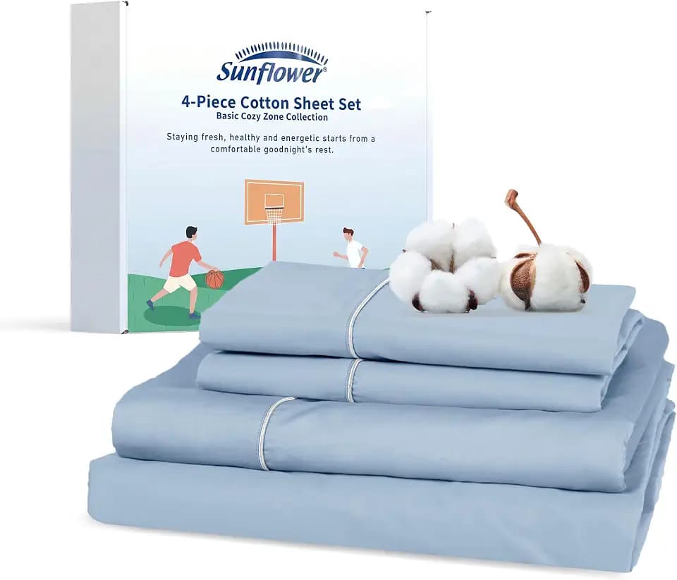 sunflower Extra Deep Queen Sheet Sets 100% Cotton Sateen, Powder Blue