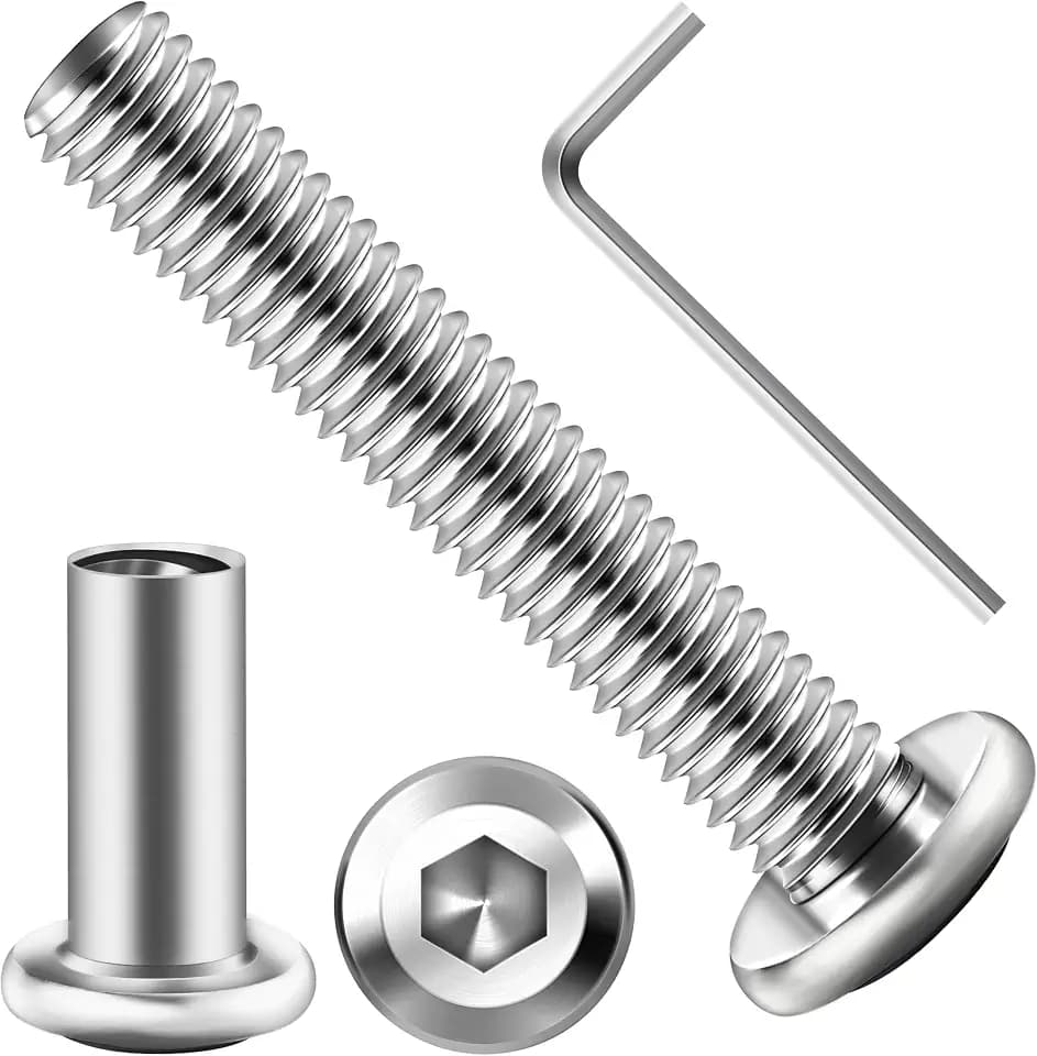 Mywish 10Sets M6 x 35mm Flat Head Hex Socket Cap Screws Bolts and Barrel Nuts Kit, 304 Stainless Steel Furniture Connector Bolts, Metric M6 Countersunk Binding Screws for Crib Cabinet with Hex Spanner