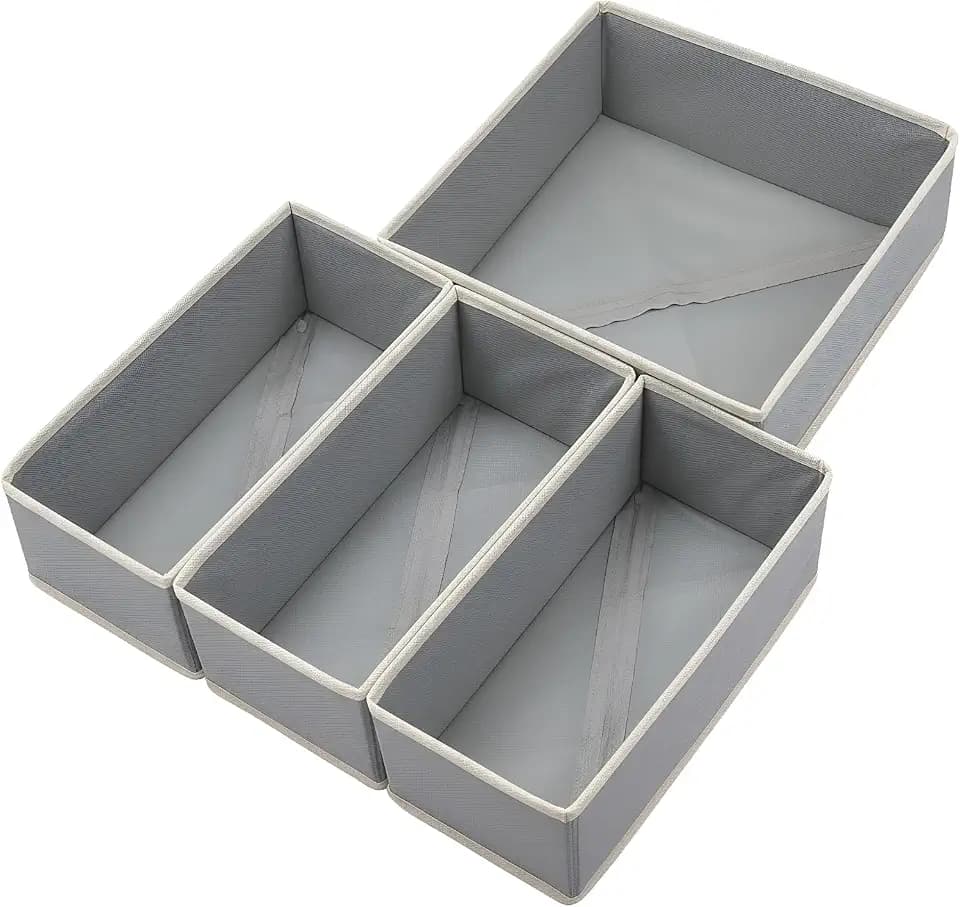 Bructhun Drawer Organizer Set of 4 - Fabric Storage Bins for Clothes, Underwear, Socks & Bras - 11" Baby Dresser Dividers for Bedroom Closet