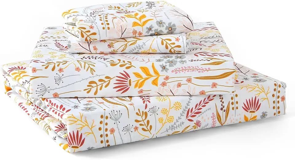 MUXHOMO Queen Size 4 Piece Sheet Set, Soft Breathable Bed Sheet Set for Bedroom with Deep Pocket Up to 16", Wrinkle-Free & Cooling Bedding for Oeko-TEX Certified - Fern Class