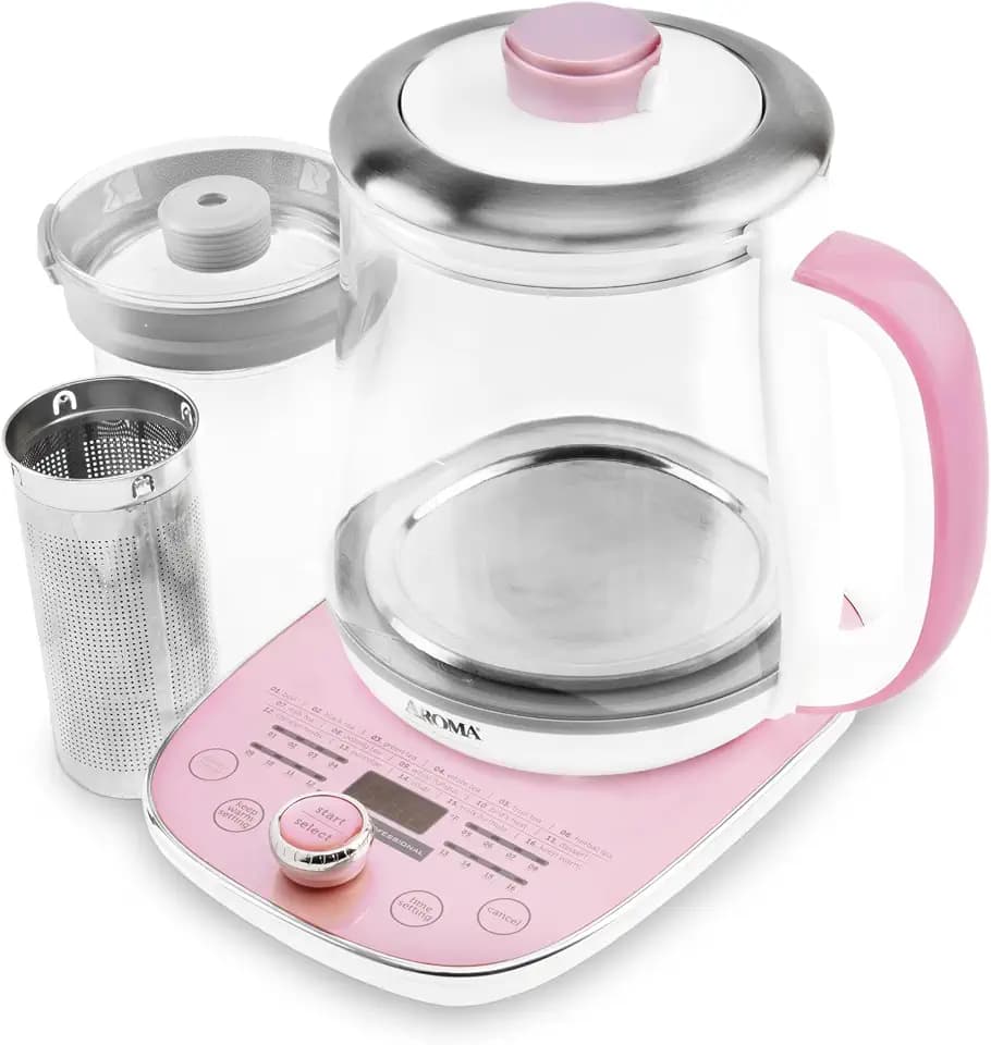 AROMA® Professional 1.5L / 6-Cup Glass Digital Electric Tea Maker, Automatic Keep Warm Mode, 16 Different Heat Setting Options, Spill-Free Pouring Spout (AWK-701)