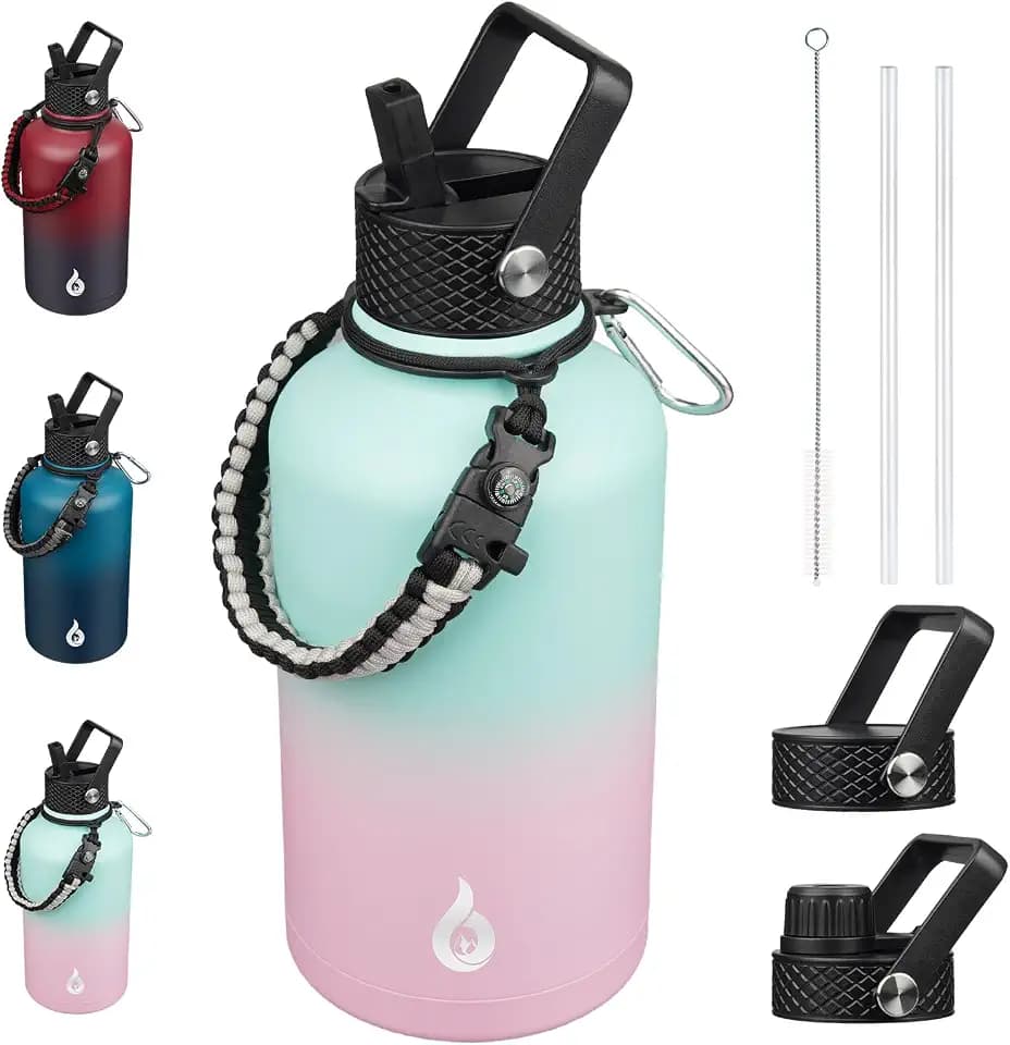 BJPKPK 64oz Insulated Water Bottle with Straw Lid Large Stainless Steel Jug