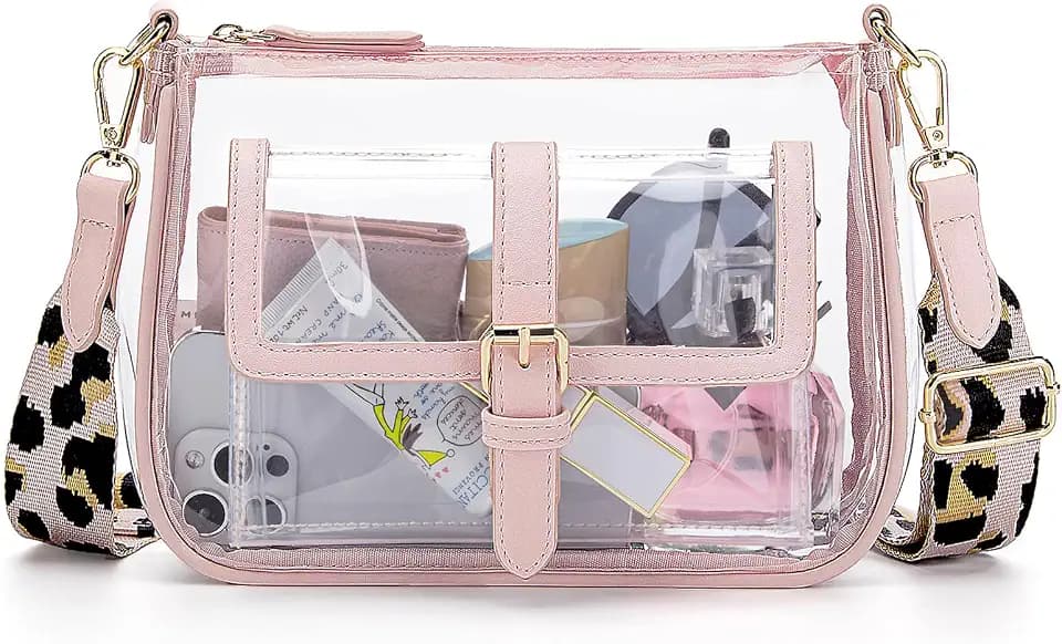 Missnine Clear Bag Stadium Approved PVC Crossbody Purse for Women Transparent Shoulder Concert Bag with Guitar Strap