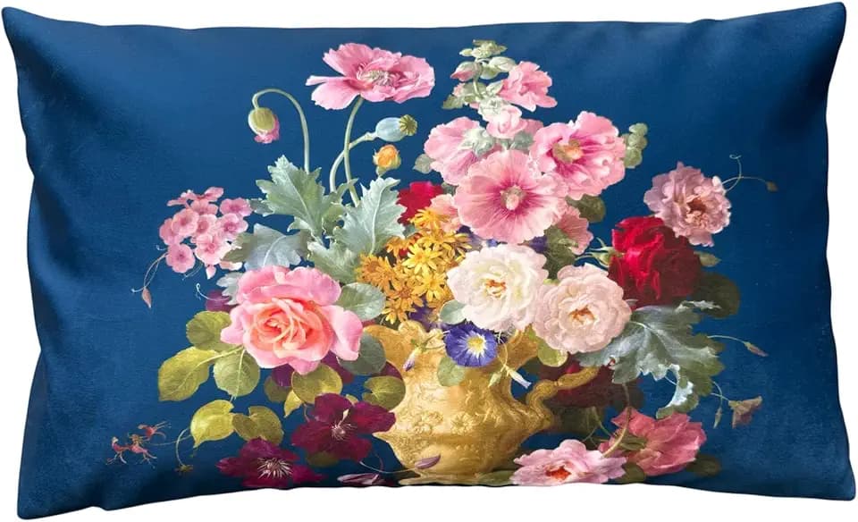 Vintage Navy Floral Bouquet Throw Pillow Cover, 12x20 Inch