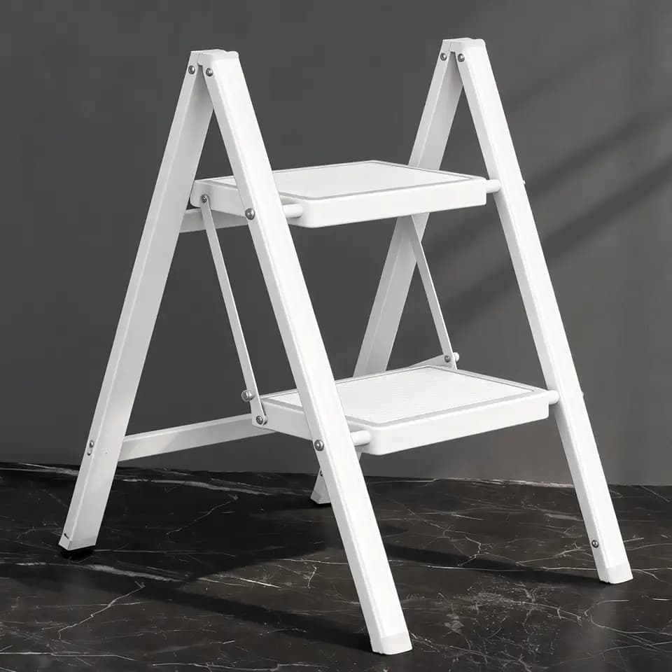 DIAMONDFORGE 2 Step Ladder, Folding Step Stool with Anti‑Slip Wide Pedal & Soft Grip Handle, Sturdy Steel Ladder with 330 lbs Capacity, Non‑Slip Feet for Home, Kitchen & Office, White