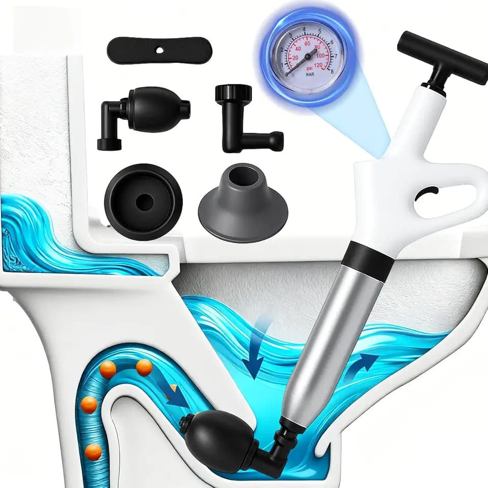 Rohrreiniger Druckluft – Rohrreinigungspumpe mit Manometer und 4 Saugnäpfen für Toilette