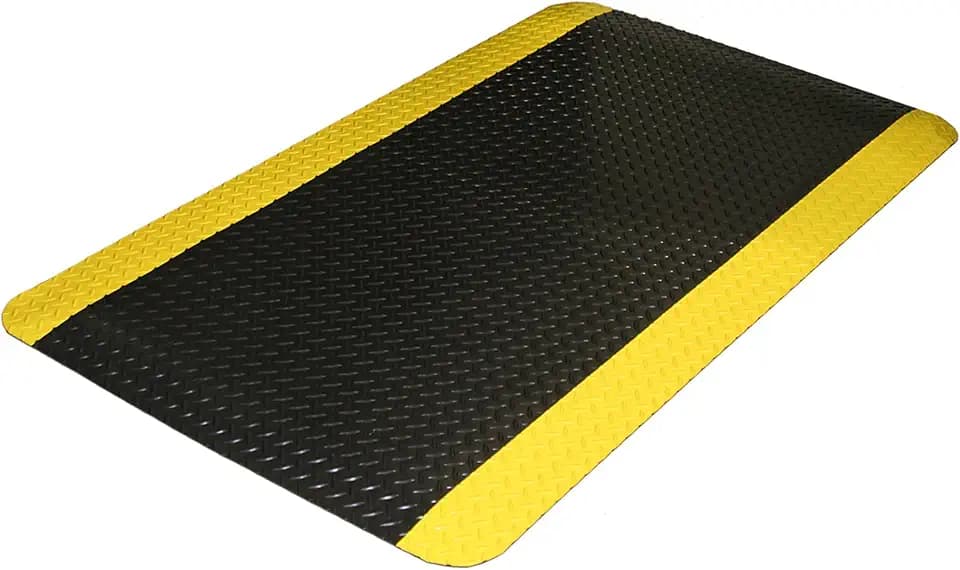 Durable Corporation-442S Vinyl Heavy Duty Diamond-DEK Sponge Industrial Anti-Fatigue Floor Mat, 2' x 3', Black with Yellow Border