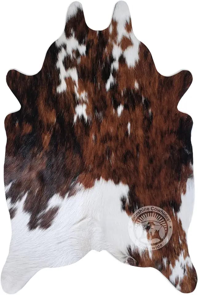 Small Cowhide Rug 2x3 ft, 100% Genuine Mini Cow Hide Rug (Tricolor)