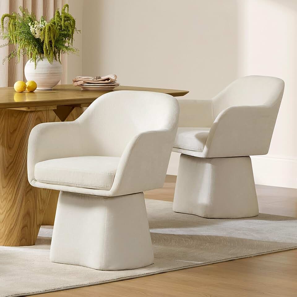 CHITA Swivel Upholstered Dining Chairs Set of 2, Thicker Cushion,Cream