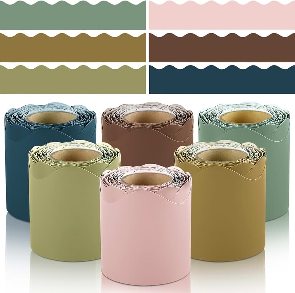 6 Rolls 196.8 Ft Multicolor Scalloped Bulletin Board Borders