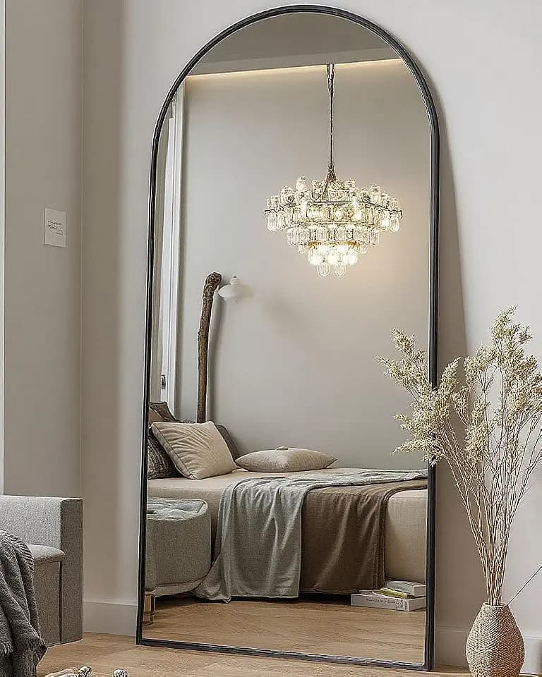 DMWOODFL 71"x26" Arched Full-Length Mirror with Explosion-Proof HD Glass - Oversized Floor or Wall-Mounted Full Body Mirror for Bedroom, Living Room, and Cloakroom (Black)