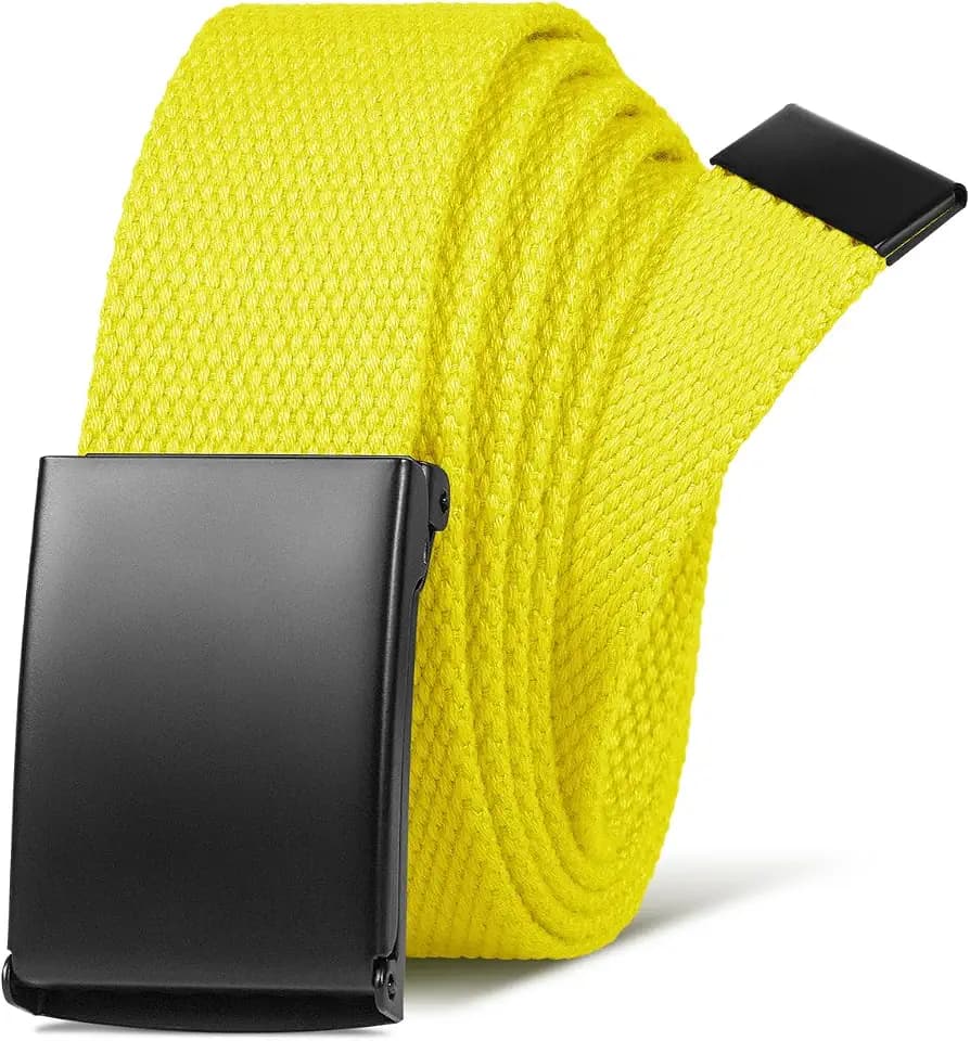 LXMY Mens Belt,Work Belts for Men,Holeless Adjustable Golf Casual Dress Fashion Belts for Men,Black Web Canvas Fabric Belt