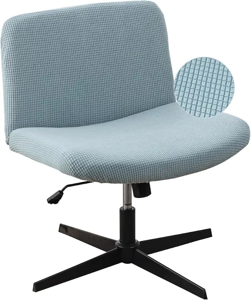 Armless Chair Cover Office Desk Chair Cover, Waterproof and Elastic Criss Cross Chair Cover, Exquisite Vanity Chair Covers, Mid Back Wide Seat Accent Chair Covers(Light-Blue,Corn, No Chair)