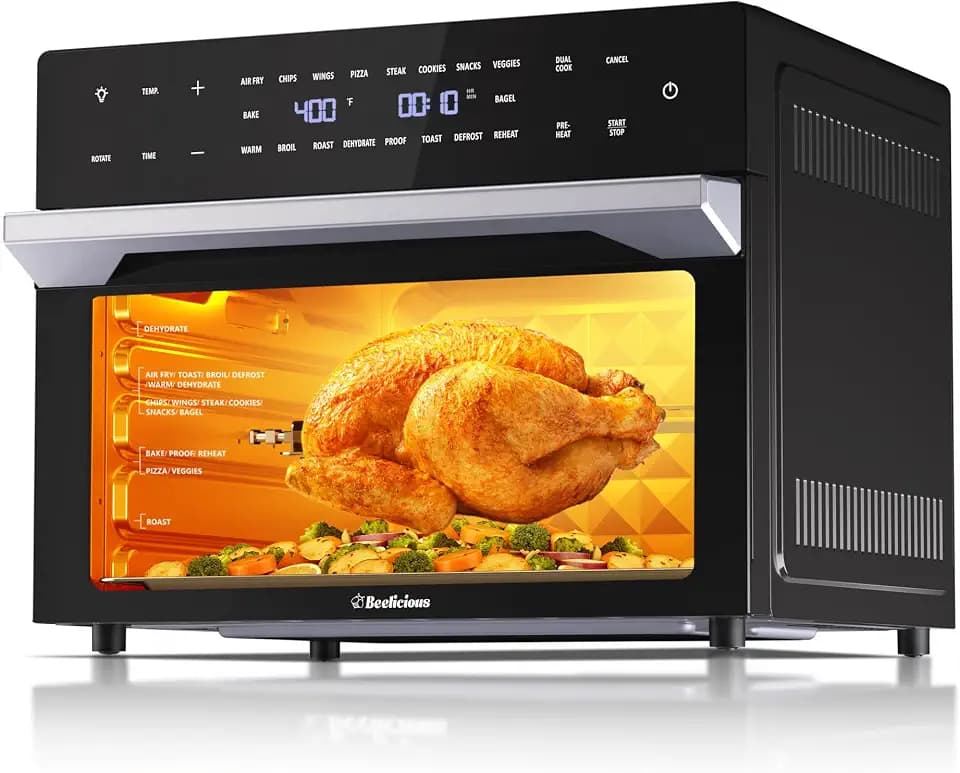 19-In-1 Air Fryer Toaster Oven Combo, 6 Accessories, Black