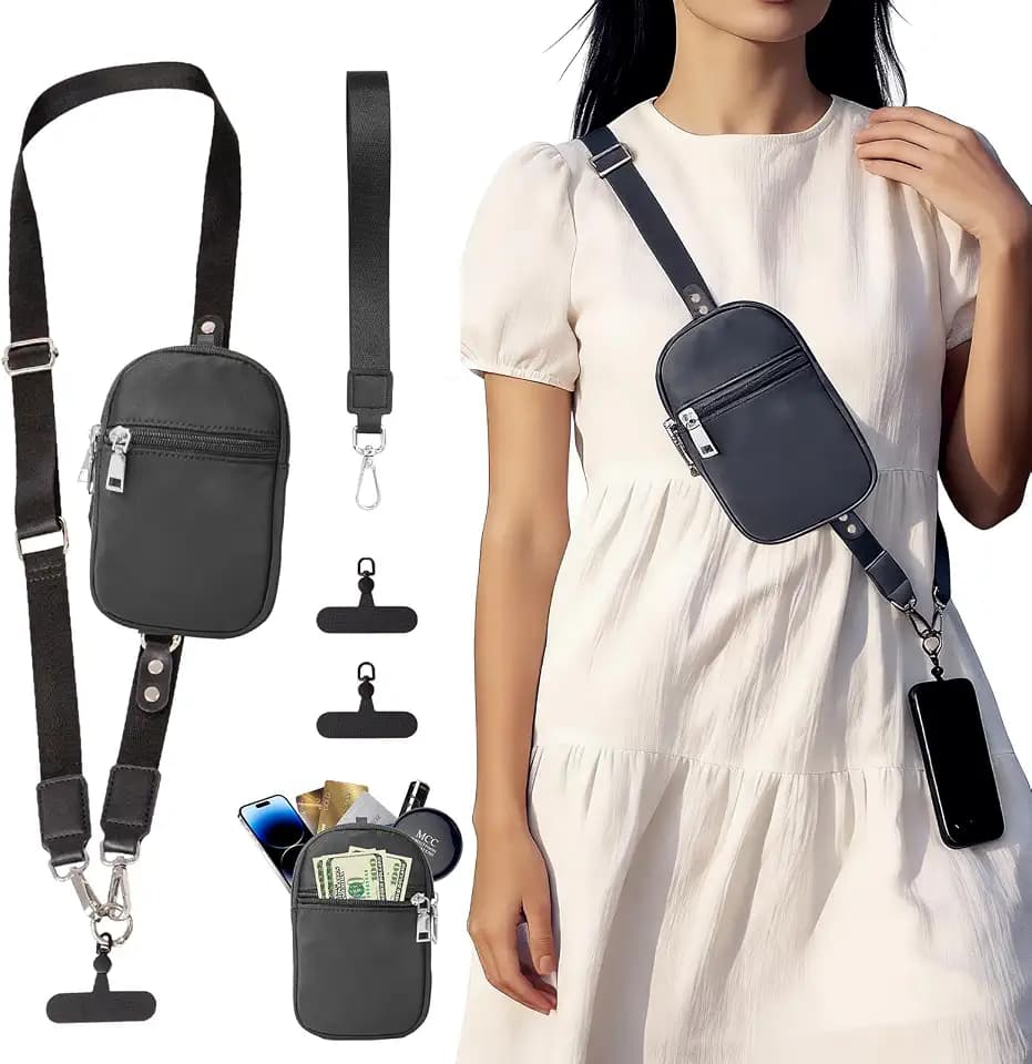3-in-1 Clip And Go Phone Strap Crossbody With Detachable Wallet, RFID Blocking, Adjustable Anti-Theft Phone Lanyard